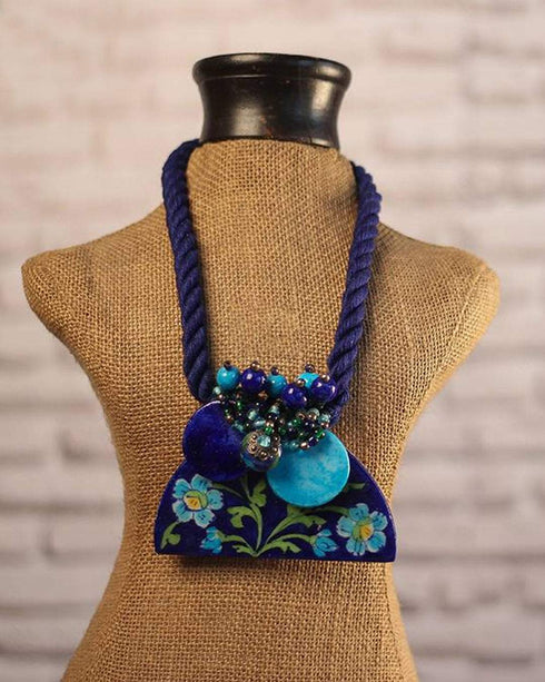 Blue Pottery Guccha Necklace Blue